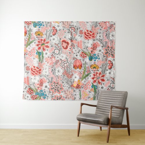 RED BLUE YELLOW WILD FLOWERS TULIPSLEAVES FLORAL TAPESTRY