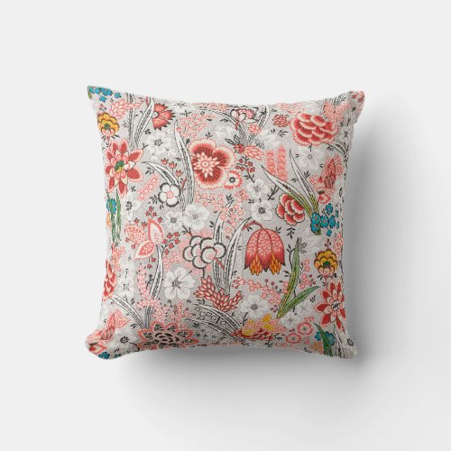 RED BLUE YELLOW WILD FLOWERS TULIPSLEAVES FLORAL  THROW PILLOW