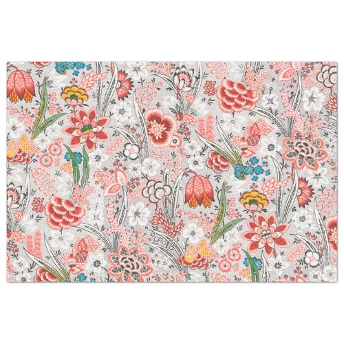 RED BLUE YELLOW WILD FLOWERS TULIPSLEAVES FLORAL  TISSUE PAPER