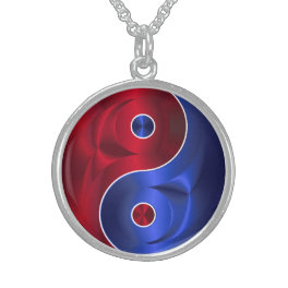red blue yin yang sterling silver necklace