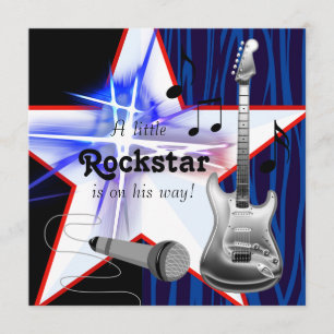 Red Blue Zebra Rockstar Baby Boy Shower Invitation