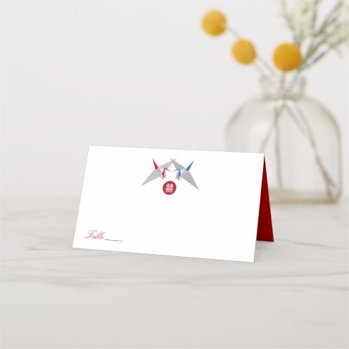 Red  Blue Zen Origami Paper Cranes Asian Wedding  Place Card