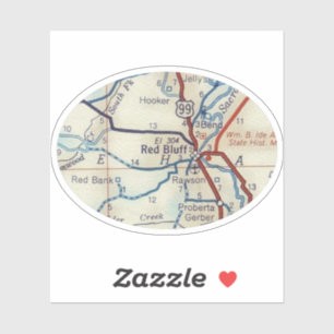 Red Bluff CA Vintage Road Map Sticker