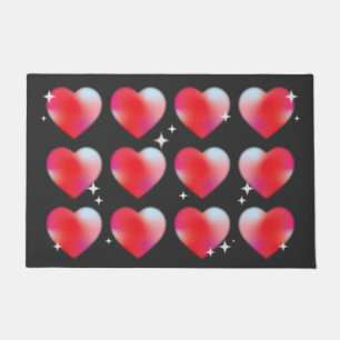 Red blur hearts and stars in black background doormat