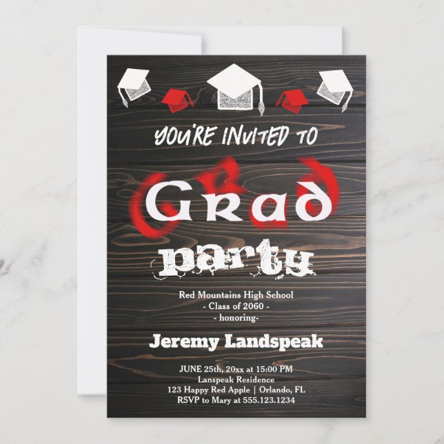 Red Blurry Text for Graduation House Party Invitation (Front)