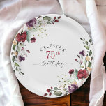 Red Blush and Purple Elegant Floral 75th Birthday Paper Plates<br><div class="desc">Part of a coordinating set of birthday party products celebrating a 75th birthday, honor someone special with this lovely watercolor floral birthday party plate. Embellished with lovely boho floral bouquets on opposite sides in the stylish color combination of burgundy red, blush pink, plum purple, and peach with sumptuous greenery scattered...</div>