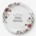 Red Blush and Purple Elegant Floral 80th Birthday