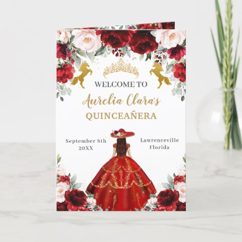Red Blush Floral Charro Quinceaera Order Events Program