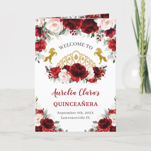 Red Blush Floral Horse Quinceaera Order of Events Program