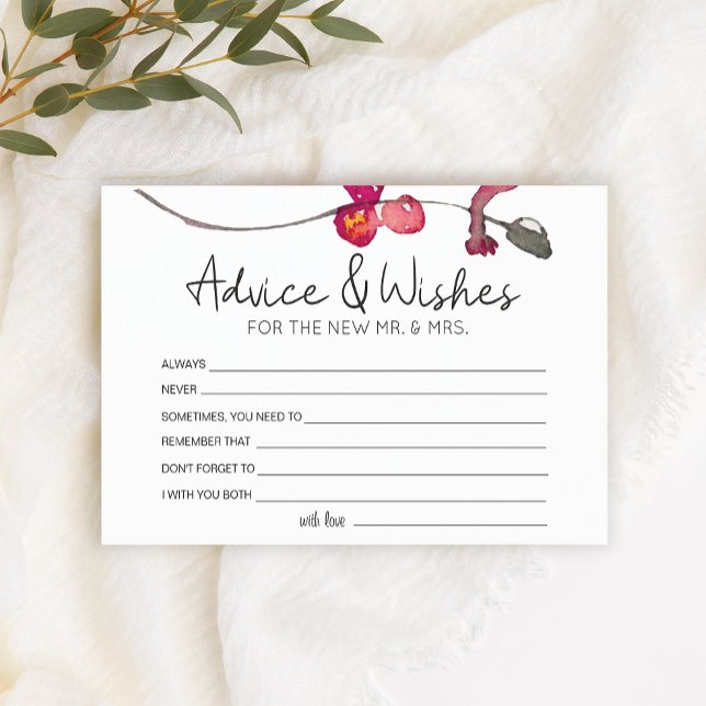 Red Blush Floral Roses Advice Well Wishes Wedding Stationery (Creator Uploaded)