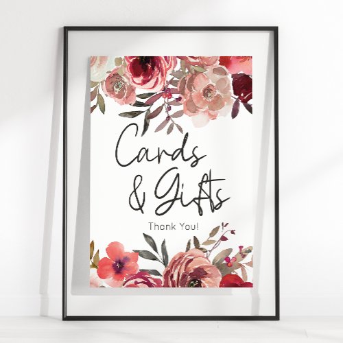 Red Blush Floral Roses Card  Gifts Poster