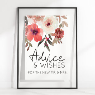 Red Blush Floral Roses Elegant Advice Wishes Poster