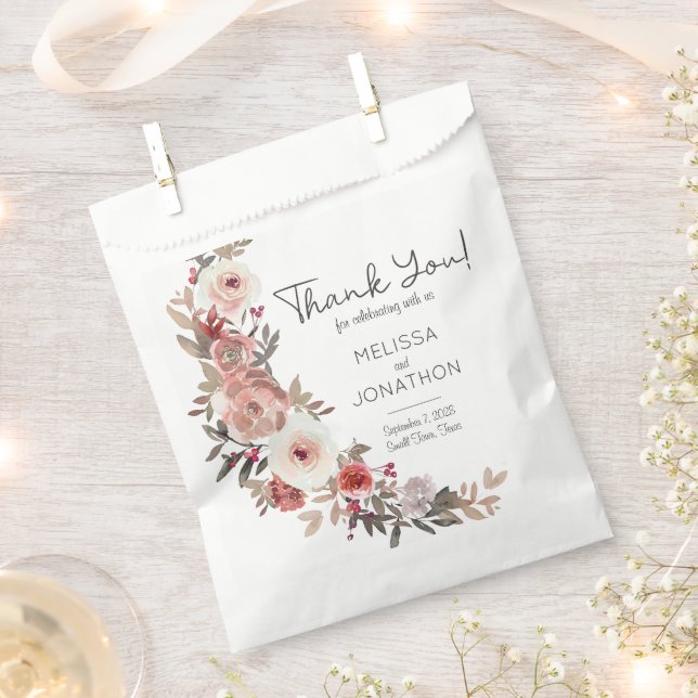 Red Blush Floral Roses Elegant Wedding Favor Bag (Clipped)