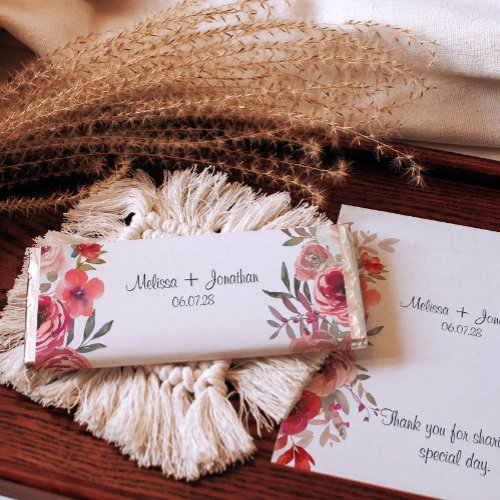 Red Blush Floral Roses Elegant Wedding Hershey Bar Favors