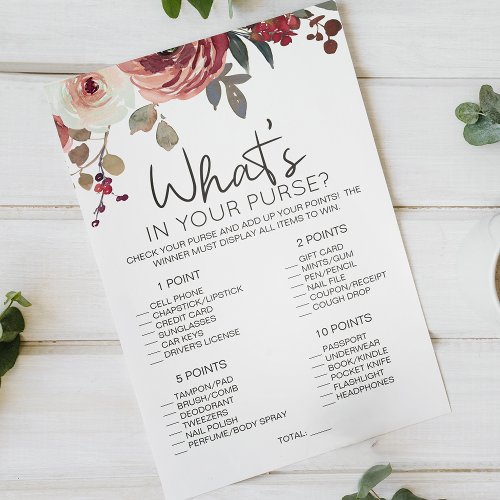 Red Blush Floral Roses Game Whats In Your Purse Flyer