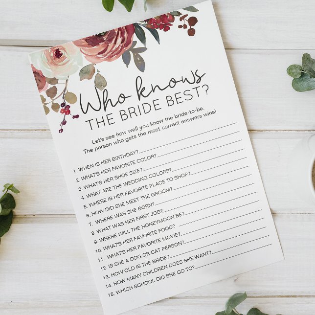 Red Blush Floral Roses Game Who Knows Bride Best Flyer (Creator Uploaded)
