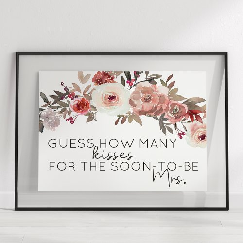Red Blush Floral Roses Guess How Many Kisses Game Poster