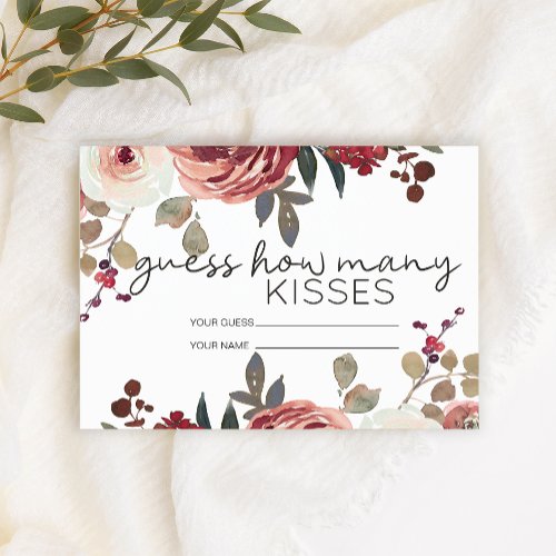 Red Blush Floral Roses How Many Kisses Bridal Game Enclosure Card