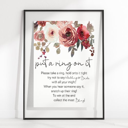 Red Blush Floral Roses Put A Ring On It Game Poster