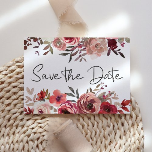 Red Blush Floral Roses Trendy Save The Date