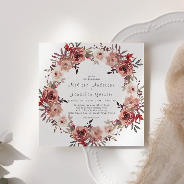 Red Blush Floral Roses Wedding Invitation (Creator Uploaded)