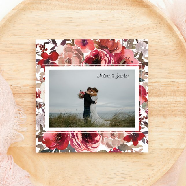 Red Blush Floral Roses Wedding Just Married Announcement (Creator Uploaded)