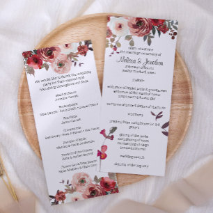 Red Blush Floral Roses Wedding Program