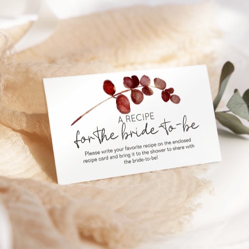 Red Blush Floral Roses Wedding Recipe Enclosure Card