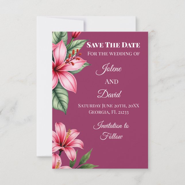Red Blush Floral  Save The Date (Front)