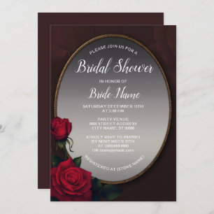 Red Blush Floral Silver Gray Mirror Bridal Shower Invitation
