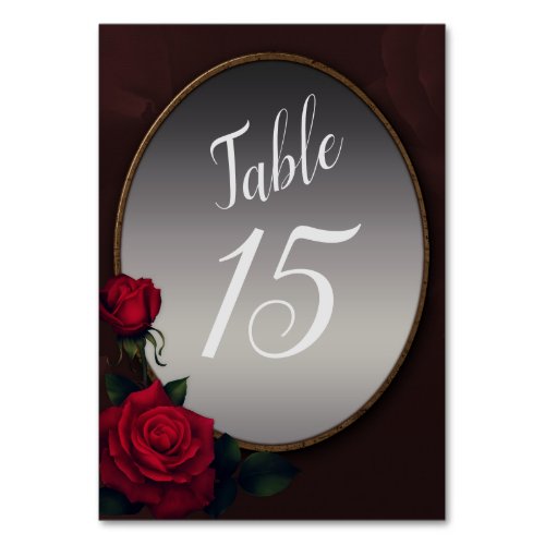 Red Blush Floral Silver Gray Mirror Party Table Number