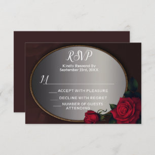 Red Blush Floral Silver Gray Mirror RSVP Card
