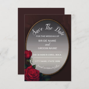 Red Blush Floral Silver Gray Mirror Save The Date