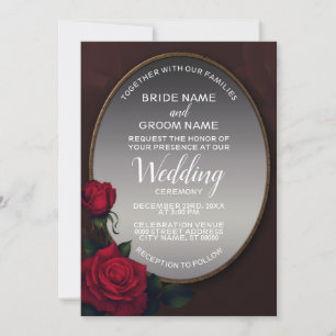 Red Blush Floral Silver Gray Mirror Wedding Invitation