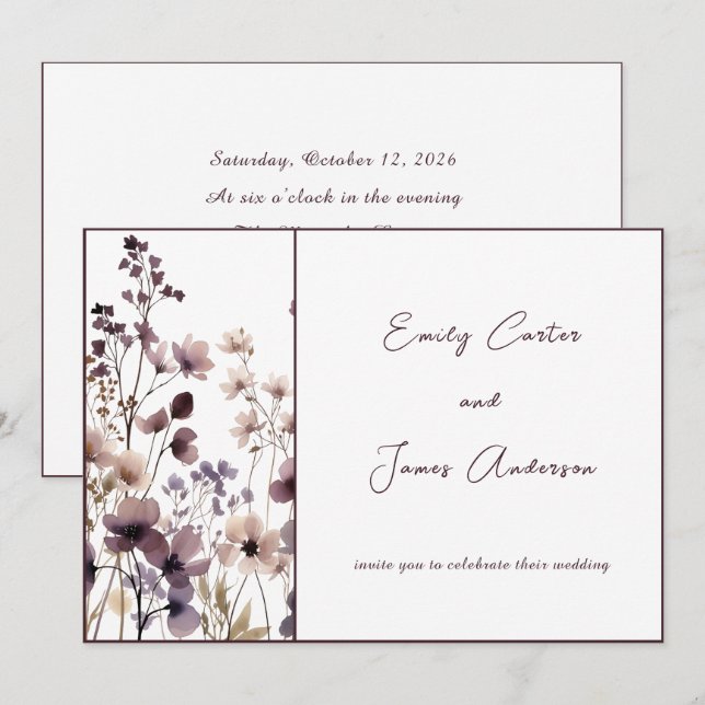 Red Blush Floral Wedding Elegant Romantic Invitation (Front/Back)