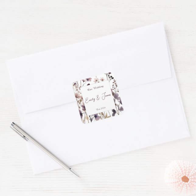 Red Blush Floral Wedding Elegant  Square Sticker (Envelope)