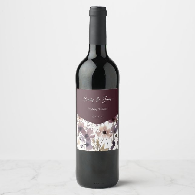 Red Blush Floral Wedding Elegant  Wine Label (Front)