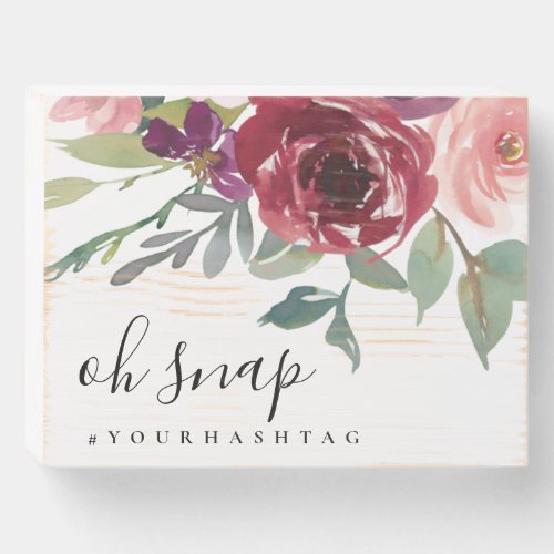 RED BLUSH MARSALA ROSE WATERCOLOR FLORAL OH SNAP WOODEN BOX SIGN