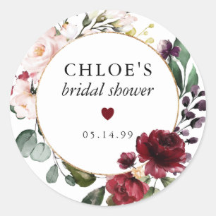 Red Blush Pink Floral Bridal Shower Favor Classic Round Sticker