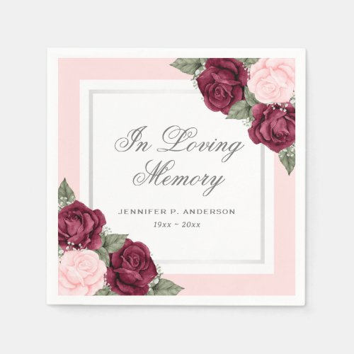 Red Blush Pink Floral Funeral Memorial Napkins