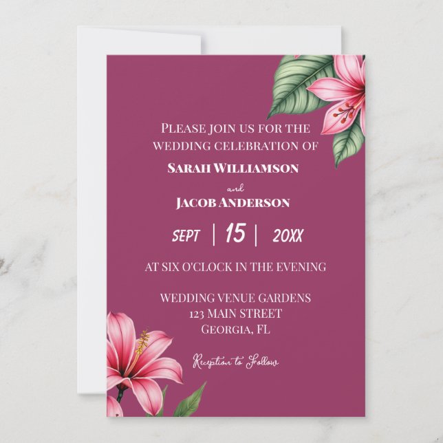 Red Blush Pink Floral Invitation (Front)