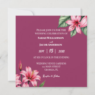Red Blush Pink Floral Invitation