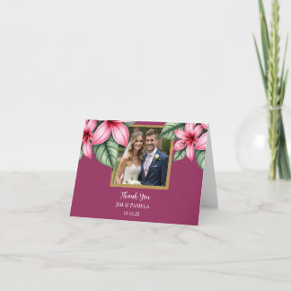 Red Blush Pink Floral Letterpress Thank You Card