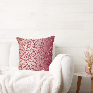 Red Blush Pink Glitter Sparkle Leopard Print Throw Pillow