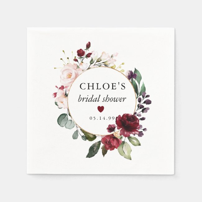 Red Blush Pink Rose Floral Bridal Shower Napkins