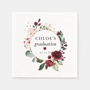 Red Blush Pink Rose Floral Graduation Napkins