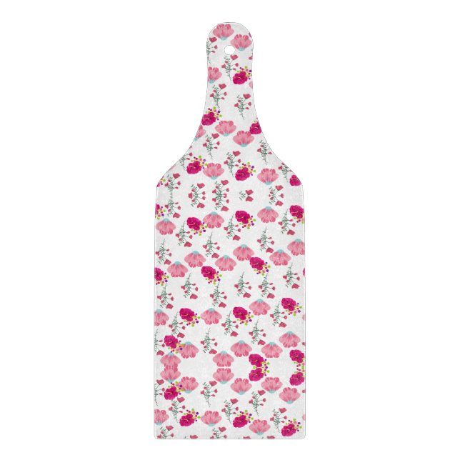 Red & Blush Pink Symmetrical Floral Garden Pattern Cutting Board (Front)