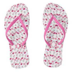 Red & Blush Pink Symmetrical Floral Garden Pattern Flip Flops