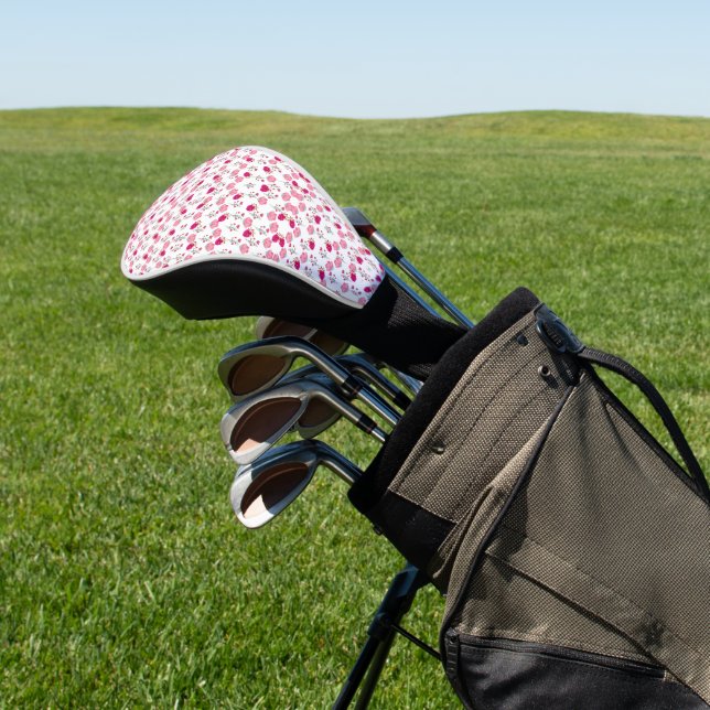 Red & Blush Pink Symmetrical Floral Garden Pattern Golf Head Cover (In Situ)