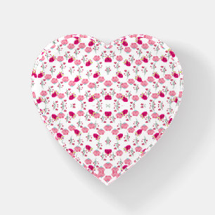 Red & Blush Pink Symmetrical Floral Garden Pattern Paperweight